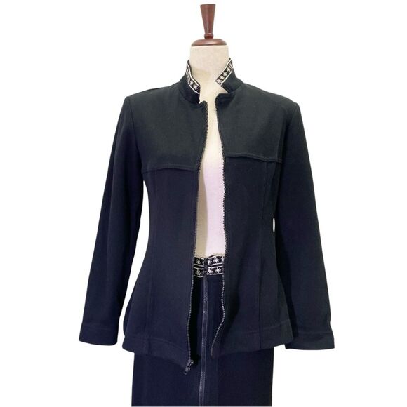 Vintage Dorothy Schoelen Black Ribbed Knit Sweater Skirt & Jacket Set Size 10 - Picture 4 of 16